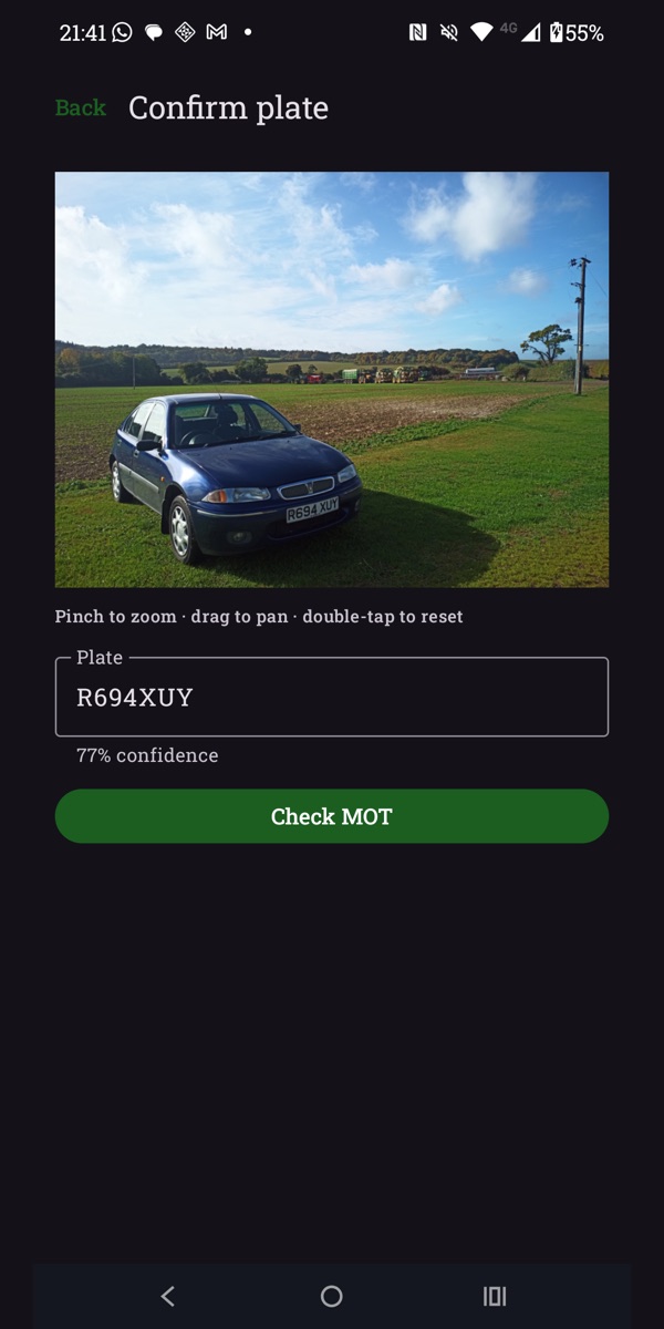 Confirming the detected registration on Android